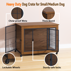 GuluNook 38.6" Dog Crate Furniture with Wheels – Double-Door Indoor Kennel