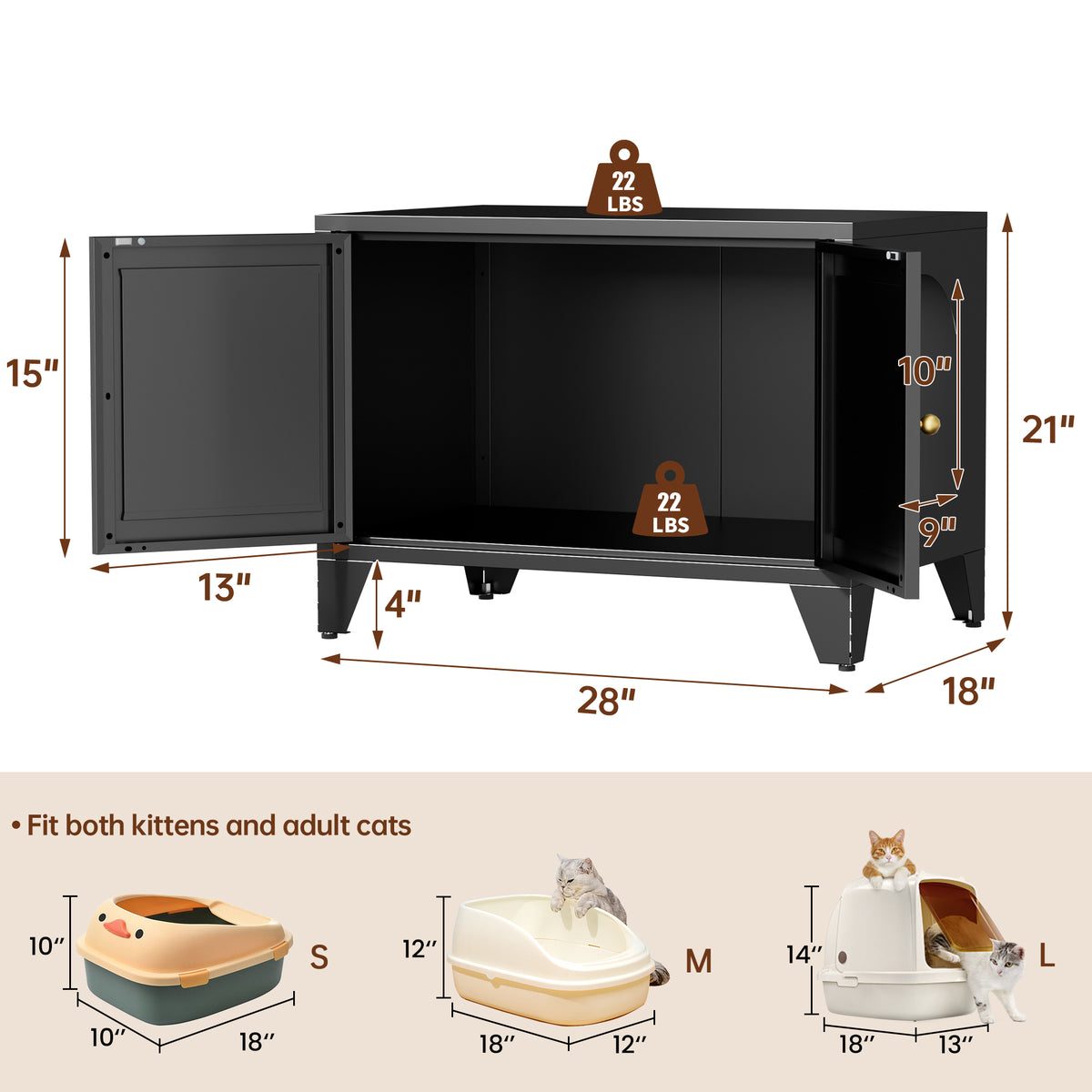 GuluNook Metal Cat Litter Box Enclosure – Modern Hidden Litter Box Furniture
