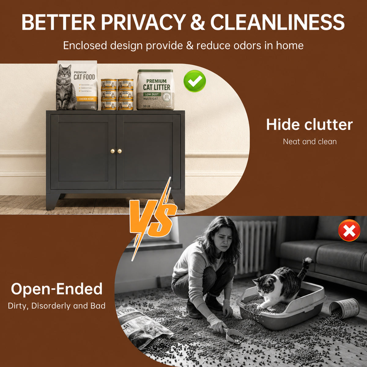 GuluNook Metal Cat Litter Box Enclosure – Modern Hidden Litter Box Furniture