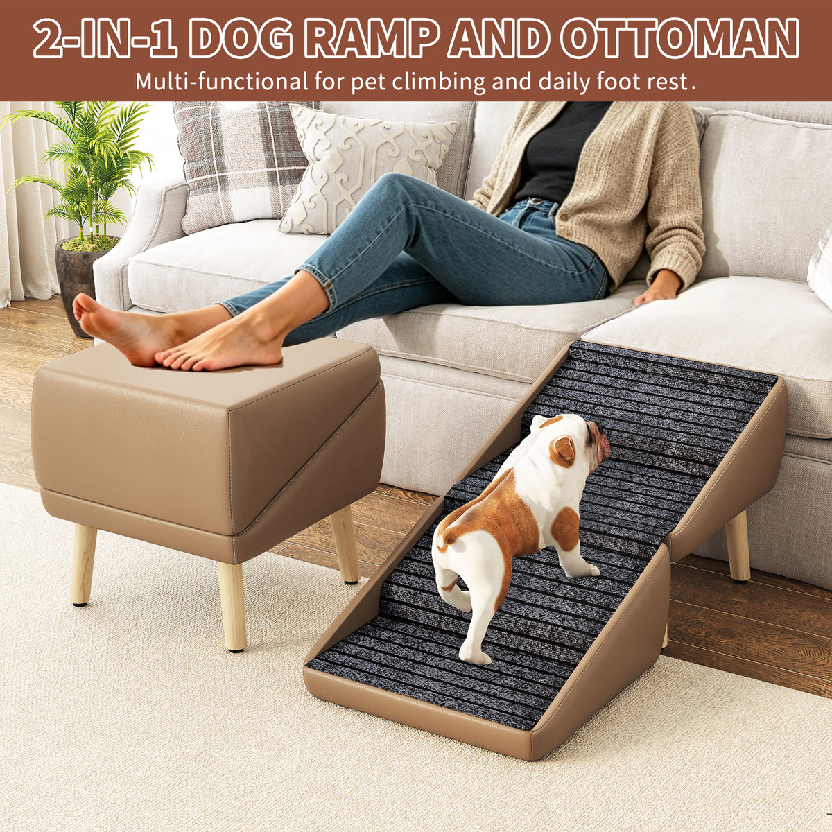 GuluNook Dog Stairs for Small Dogs – 2-in-1 Foldable Pet Steps & Ottoman Pet ramps