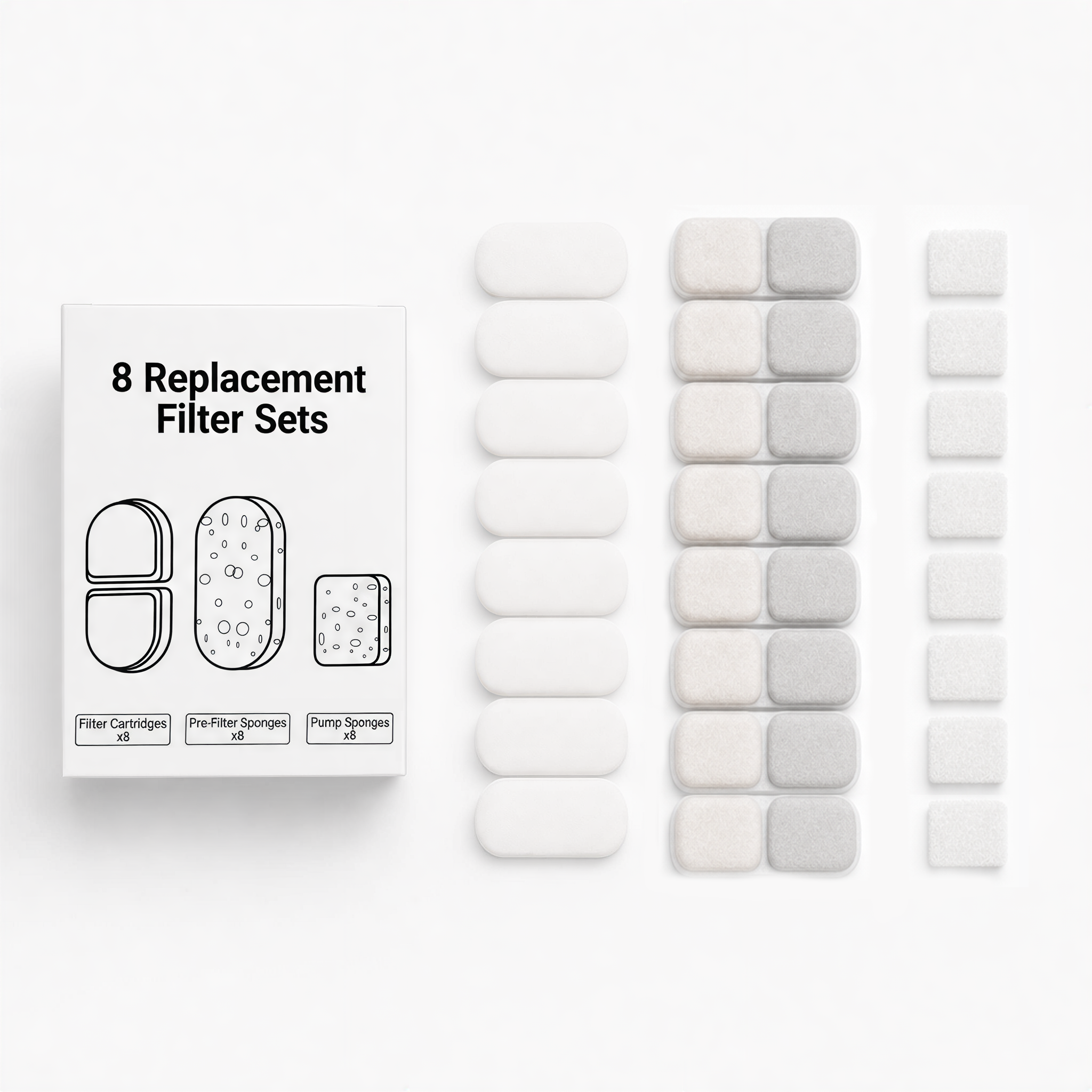 GULUNOOK Aqua Flow 4L Fountain Replacement Filters (8-Pack)