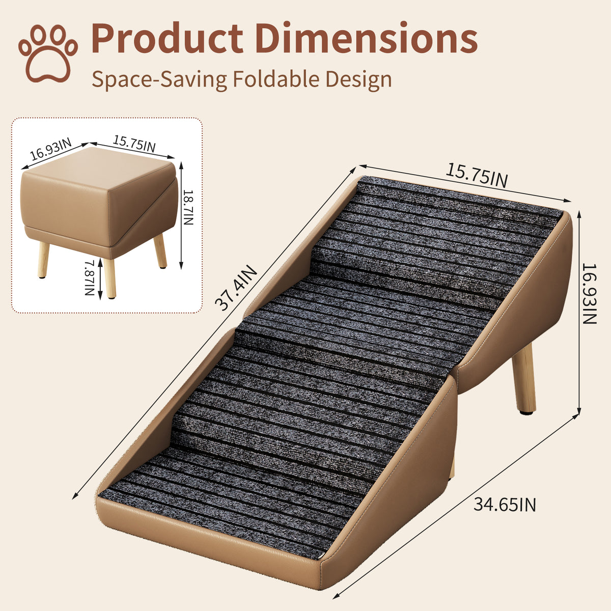GuluNook Dog Stairs for Small Dogs – 2-in-1 Foldable Pet Steps & Ottoman Pet ramps